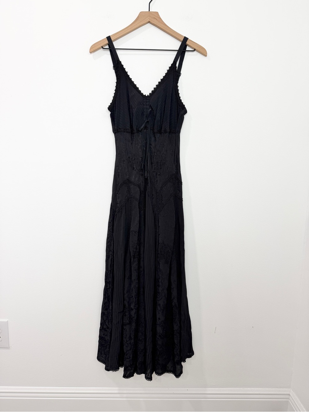 Flower Vintage Black Maxi Embroidered Lace Dress Size XL Witchy Gothic